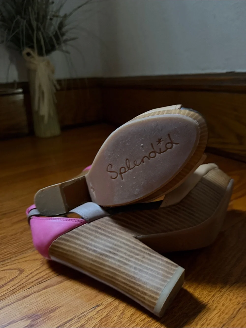 Two-Tone Pink & Tan Platform Heel with Ankle Strap